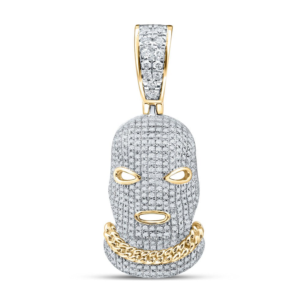 Men's Diamond Charm Pendant | 10kt Yellow Gold Mens Round Diamond Mask Hood Charm Pendant 1 Cttw | Splendid Jewellery GND