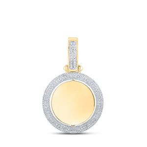 Men's Diamond Charm Pendant | 10kt Yellow Gold Mens Round Diamond Memory Circle Charm Pendant 1-1/2 Cttw | Splendid Jewellery GND