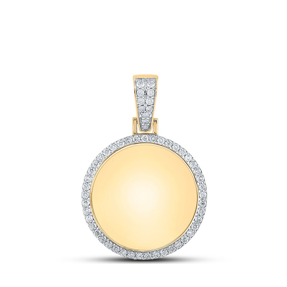 Men's Diamond Charm Pendant | 10kt Yellow Gold Mens Round Diamond Memory Circle Charm Pendant 1-1/2 Cttw | Splendid Jewellery GND
