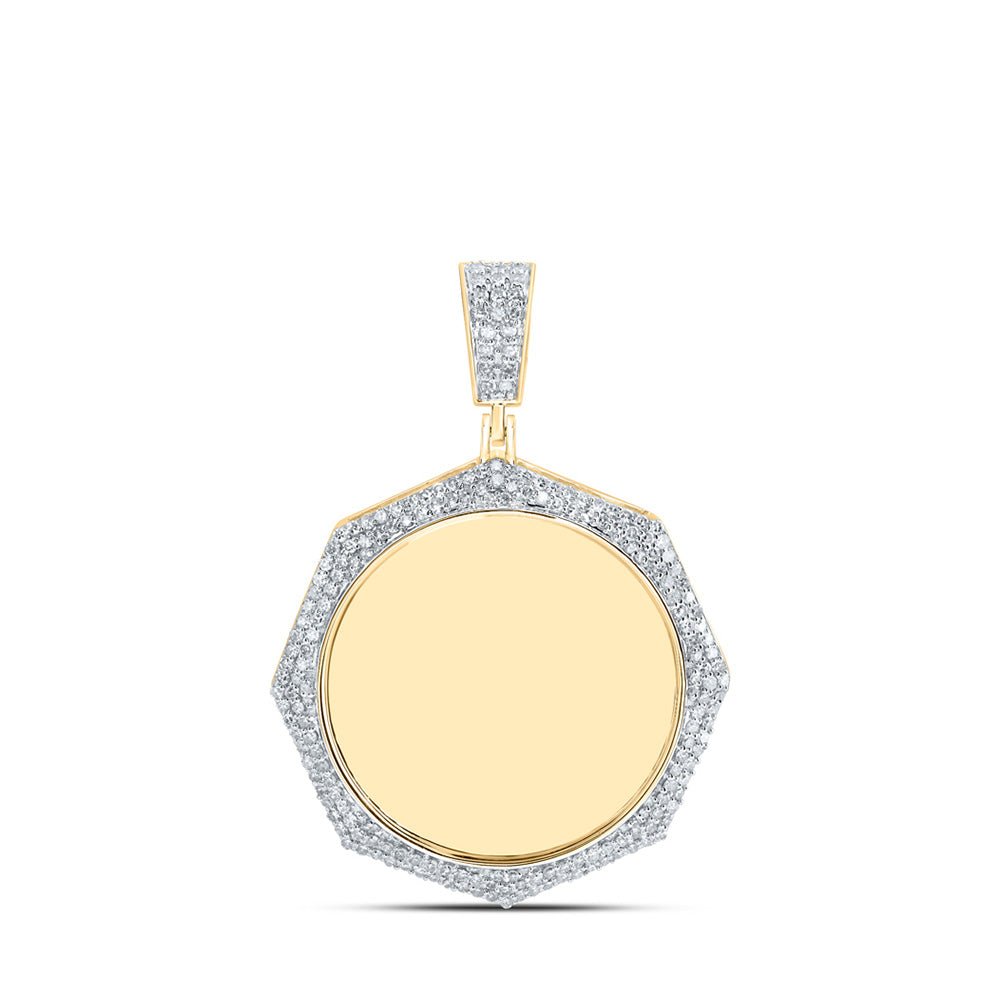Men's Diamond Charm Pendant | 10kt Yellow Gold Mens Round Diamond Memory Circle Charm Pendant 1-1/5 Cttw | Splendid Jewellery GND
