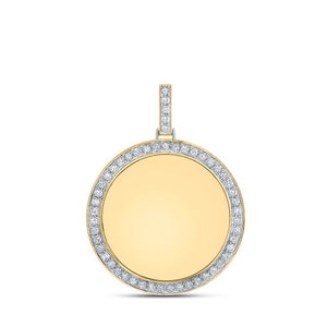 Men's Diamond Charm Pendant | 10kt Yellow Gold Mens Round Diamond Memory Circle Charm Pendant 1-3/4 Cttw | Splendid Jewellery GND