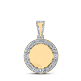 10kt Yellow Gold Men's Round Diamond Memory Circle Charm Pendant 1-3/8 Cttw | Dazzling Men's Diamond Charm Pendant by Splendid Jewellery product  Top View from Splendid Jewellery