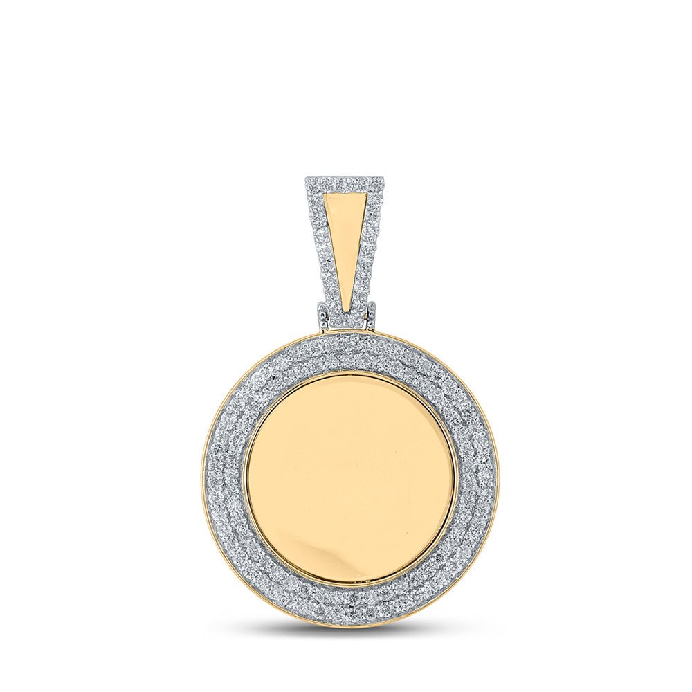 Men's Diamond Charm Pendant | 10kt Yellow Gold Mens Round Diamond Memory Circle Charm Pendant 1-3/8 Cttw | Splendid Jewellery GND