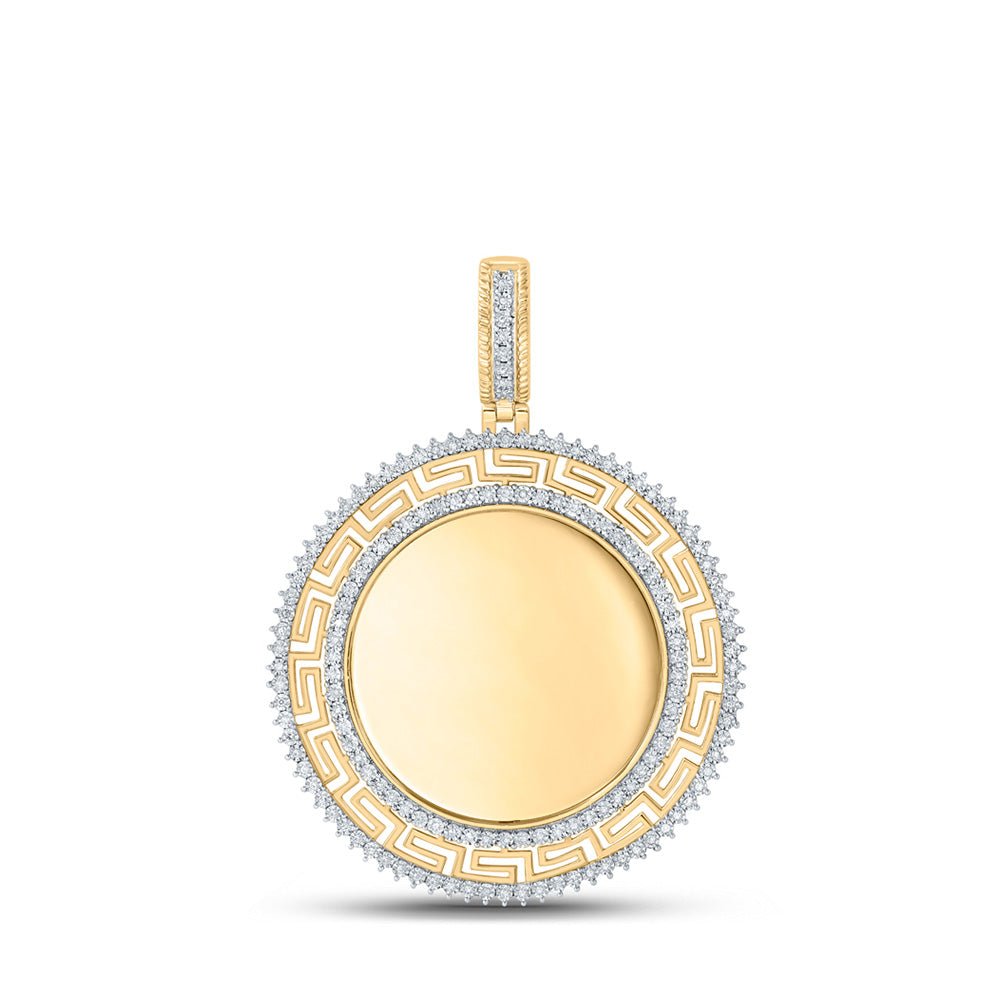 Men's Diamond Charm Pendant | 10kt Yellow Gold Mens Round Diamond Memory Circle Charm Pendant 1/2 Cttw | Splendid Jewellery GND