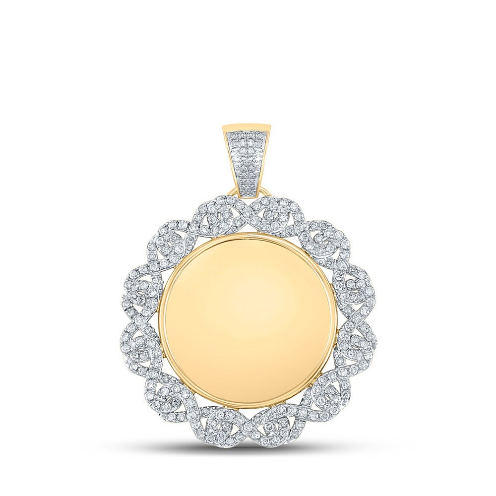 Men's Diamond Charm Pendant | 10kt Yellow Gold Mens Round Diamond Memory Circle Charm Pendant 2 Cttw | Splendid Jewellery GND