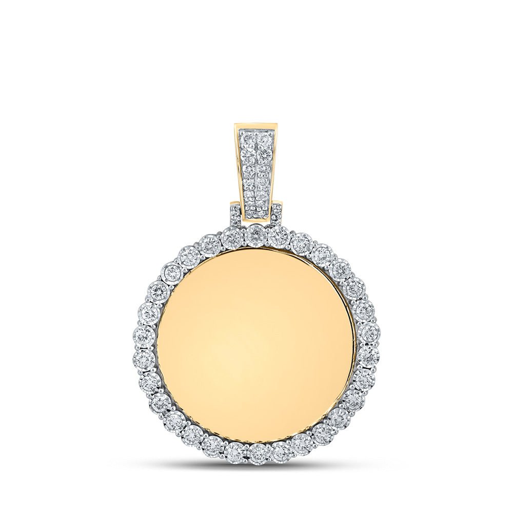 Men's Diamond Charm Pendant | 10kt Yellow Gold Mens Round Diamond Memory Circle Mirror Charm Pendant 3/4 Cttw | Splendid Jewellery GND