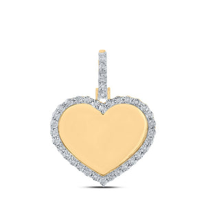 Men's Diamond Charm Pendant | 10kt Yellow Gold Mens Round Diamond Memory Heart Charm Pendant 1/10 Cttw | Splendid Jewellery GND