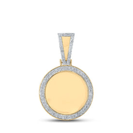 10kt Yellow Gold Men's Round Diamond Mirror Memory Circle Charm Pendant - 7/8 Cttw product  Top View from Splendid Jewellery