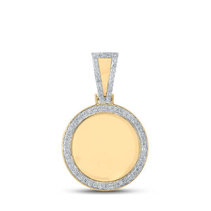 Men's Diamond Charm Pendant | 10kt Yellow Gold Mens Round Diamond Mirror Memory Circle Charm Pendant 7/8 Cttw | Splendid Jewellery GND