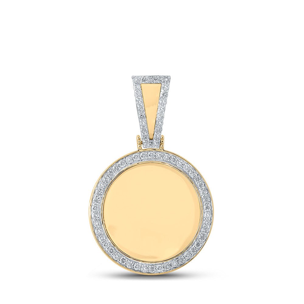 Men's Diamond Charm Pendant | 10kt Yellow Gold Mens Round Diamond Mirror Memory Circle Charm Pendant 7/8 Cttw | Splendid Jewellery GND