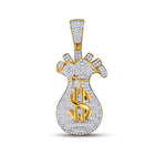 Dazzling 10kt Yellow Gold Men's Diamond Money Bag Charm Pendant 1-1/4 Cttw product  Top View from Splendid Jewellery
