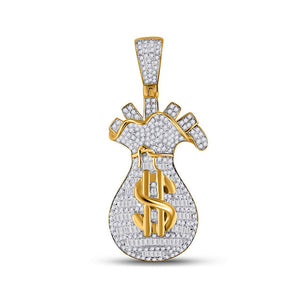 Men's Diamond Charm Pendant | 10kt Yellow Gold Mens Round Diamond Money Bag Charm Pendant 1-1/4 Cttw | Splendid Jewellery GND