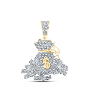 Men's Diamond Charm Pendant | 10kt Yellow Gold Mens Round Diamond Money Bag Charm Pendant 1 Cttw | Splendid Jewellery GND