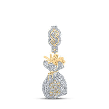 Load image into Gallery viewer, 10kt Yellow Gold Men's Round Diamond Money Bag Dollar Charm Pendant - Luxurious Jewelry Piece product  Top View from Splendid Jewellery
