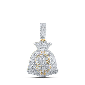 10kt Yellow Gold Men's Round Diamond Money Bag Dollar Charm Pendant 1-7/8 Cttw | Splendid Jewellery product  Top View from Splendid Jewellery