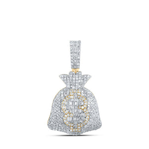 Men's Diamond Charm Pendant | 10kt Yellow Gold Mens Round Diamond Money Bag Dollar Charm Pendant 1-7/8 Cttw | Splendid Jewellery GND