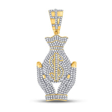 Load image into Gallery viewer, 10kt Yellow Gold Men's Round Diamond Money Bag Hands Charm Pendant 1-1/3 Cttw | Splendid Jewellery - "Luxurious Men's Diamond Money Bag Hands Charm Pendant" product  Top View from Splendid Jewellery