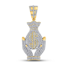 10kt Yellow Gold Men's Round Diamond Money Bag Hands Charm Pendant 1-1/3 Cttw | Splendid Jewellery - 