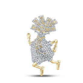 10kt Yellow Gold Men's Round Diamond Money Bag Run Charm Pendant - 1-5/8 Cttw product  Top View from Splendid Jewellery