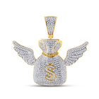 10kt Yellow Gold Men's Money Bag Wings Diamond Charm Pendant - 1-1/2 Cttw product  Top View from Splendid Jewellery