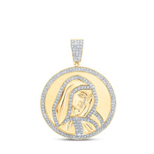 Load image into Gallery viewer, 10kt Yellow Gold Men's Round Diamond Mother Mary Circle Charm Pendant - 1 Cttw | Splendid Jewellery product  Top View from Splendid Jewellery
