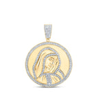 10kt Yellow Gold Men's Round Diamond Mother Mary Circle Charm Pendant - 1 Cttw | Splendid Jewellery product  Top View from Splendid Jewellery