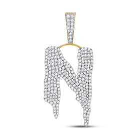10kt Yellow Gold Men's Diamond N Drip Letter Charm Pendant - 2-5/8 Cttw product  Top View from Splendid Jewellery