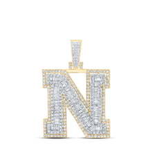 Load image into Gallery viewer, 10kt Yellow Gold Men&#39;s Round Diamond N Initial Letter Charm Pendant - 1-3/8 Cttw product  Top View from Splendid Jewellery