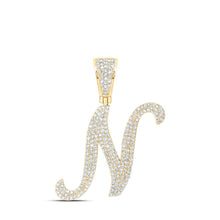 Load image into Gallery viewer, 10kt Yellow Gold Men&#39;s Round Diamond N Initial Letter Charm Pendant - 1 Cttw product  Top View from Splendid Jewellery