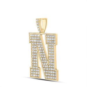 Men's Diamond Charm Pendant | 10kt Yellow Gold Mens Round Diamond N Initial Letter Charm Pendant 2-7/8 Cttw | Splendid Jewellery GND