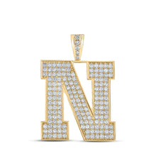 Load image into Gallery viewer, 10kt Yellow Gold Men's Round Diamond N Initial Letter Charm Pendant - 2-7/8 Cttw | Splendid Jewellery product  Top View from Splendid Jewellery