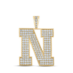 Men's Diamond Charm Pendant | 10kt Yellow Gold Mens Round Diamond N Initial Letter Charm Pendant 2-7/8 Cttw | Splendid Jewellery GND