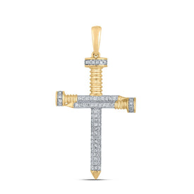 10kt Yellow Gold Men's Diamond Nail Cross Charm Pendant - 1/3 Cttw product  Top View from Splendid Jewellery
