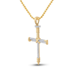 Men's Diamond Charm Pendant | 10kt Yellow Gold Mens Round Diamond Nail Cross Charm Pendant 1/5 Cttw | Splendid Jewellery GND