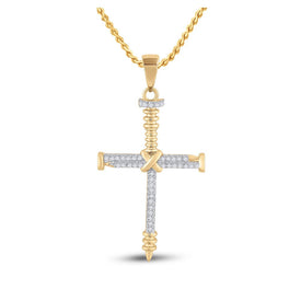 10kt Yellow Gold Men's Round Diamond Nail Cross Charm Pendant 1/5 Cttw - A Captivating Symbol of Faith and Style product  Top View from Splendid Jewellery