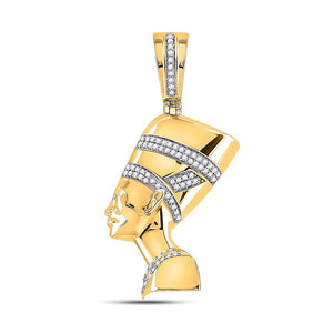 Men's Diamond Charm Pendant | 10kt Yellow Gold Mens Round Diamond Nefertiti Pharaoh Charm Pendant 1/4 Cttw | Splendid Jewellery GND