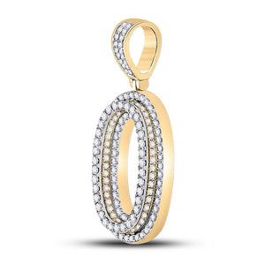 Men's Diamond Charm Pendant | 10kt Yellow Gold Mens Round Diamond Number 0 Charm Pendant 1-5/8 Cttw | Splendid Jewellery GND