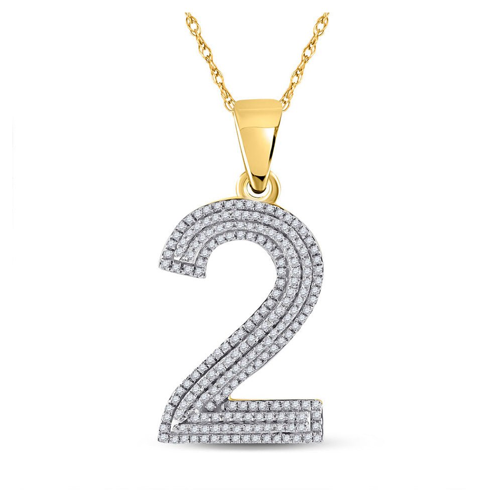 Men's Diamond Charm Pendant | 10kt Yellow Gold Mens Round Diamond Number 2 Charm Pendant 5/8 Cttw | Splendid Jewellery GND