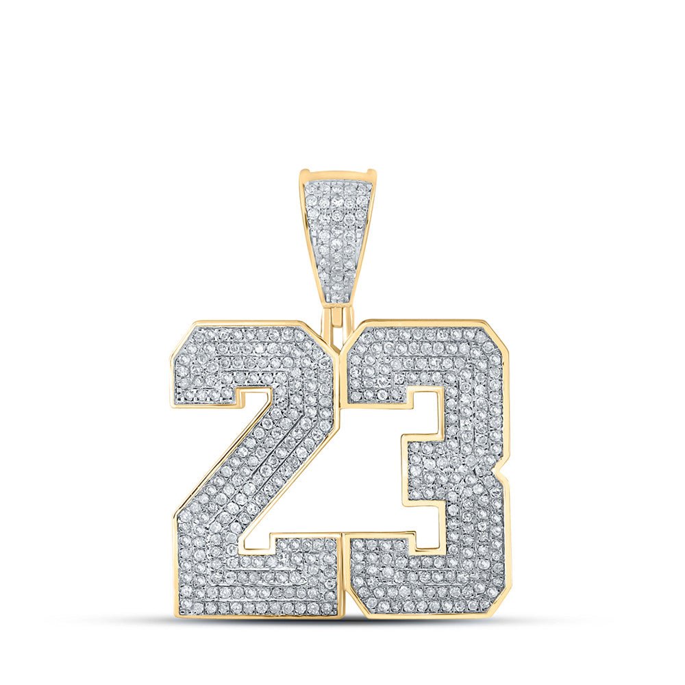 Men's Diamond Charm Pendant | 10kt Yellow Gold Mens Round Diamond Number 23 Charm Pendant 1 Cttw | Splendid Jewellery GND