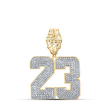 Load image into Gallery viewer, 10kt Yellow Gold Men&#39;s Round Diamond Number 23 Hoop Charm Pendant product  Top View from Splendid Jewellery