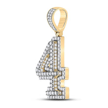 Load image into Gallery viewer, 10kt Yellow Gold Men's Round Diamond Number 4 Charm Pendant - 1-3/8 Cttw - Splendid Jewellery product Side View from Splendid Jewellery