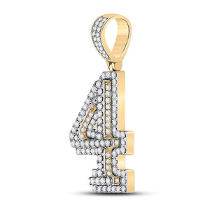 Men's Diamond Charm Pendant | 10kt Yellow Gold Mens Round Diamond Number 4 Charm Pendant 1-3/8 Cttw | Splendid Jewellery GND