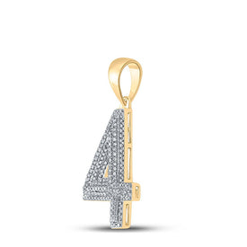 10kt Yellow Gold Men's Round Diamond Number 4 Charm Pendant - 1/2 Cttw | Splendid Jewellery product Side View from Splendid Jewellery