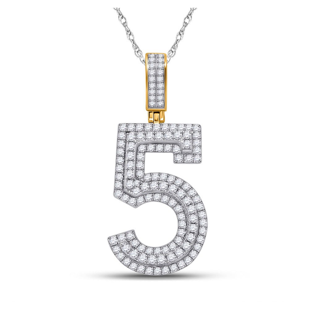 Men's Diamond Charm Pendant | 10kt Yellow Gold Mens Round Diamond Number 5 Charm Pendant 1-5/8 Cttw | Splendid Jewellery GND