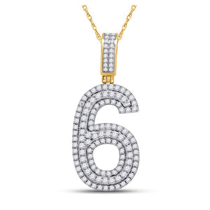 Men's Diamond Charm Pendant | 10kt Yellow Gold Mens Round Diamond Number 6 Charm Pendant 1-5/8 Cttw | Splendid Jewellery GND