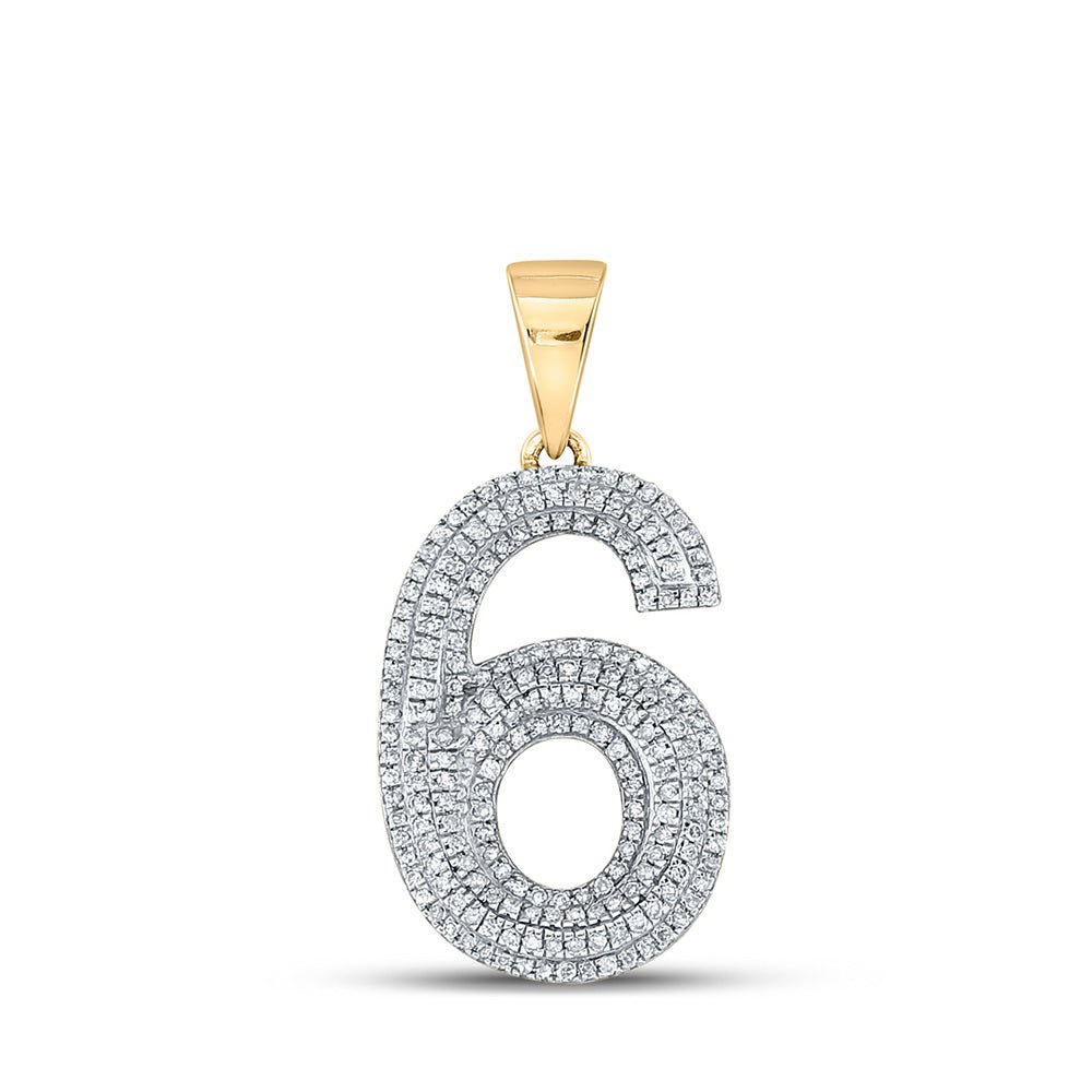 Men's Diamond Charm Pendant | 10kt Yellow Gold Mens Round Diamond Number 6 Charm Pendant 5/8 Cttw | Splendid Jewellery GND