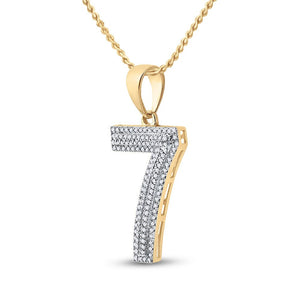 Men's Diamond Charm Pendant | 10kt Yellow Gold Mens Round Diamond Number 7 Charm Pendant 3/8 Cttw | Splendid Jewellery GND