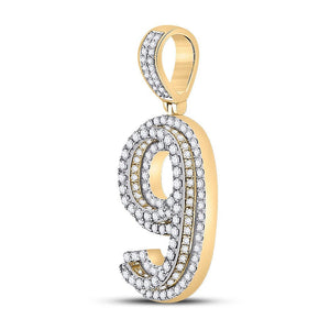 Men's Diamond Charm Pendant | 10kt Yellow Gold Mens Round Diamond Number 9 Charm Pendant 1-5/8 Cttw | Splendid Jewellery GND