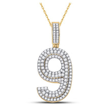 Load image into Gallery viewer, 10kt Yellow Gold Men's Round Diamond Number 9 Charm Pendant - Captivating Elegance product  Top View from Splendid Jewellery