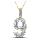 10kt Yellow Gold Men's Round Diamond Number 9 Charm Pendant - Captivating Elegance product  Top View from Splendid Jewellery